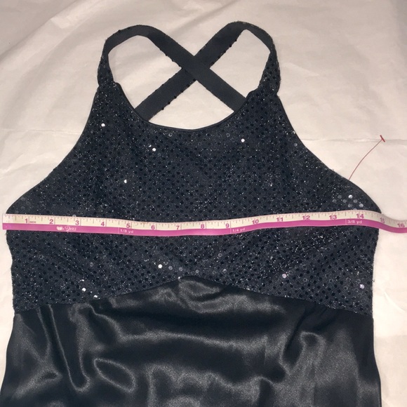 Vintage 80s glam slinky sexy black satin sequin disco sleek halter dress 5/6 - Picture 8 of 17